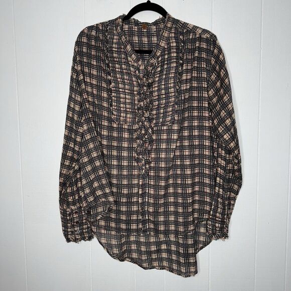 Free People One Women’s Miles Plaid Tuxedo Top Tunic Size Small - Picture 1 of 5